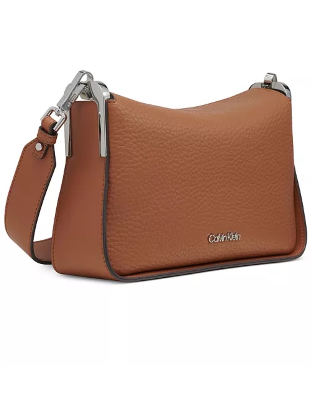 Calvin Klein Fay Demi Pebble Leather Shoulder Bag Caramel Brown